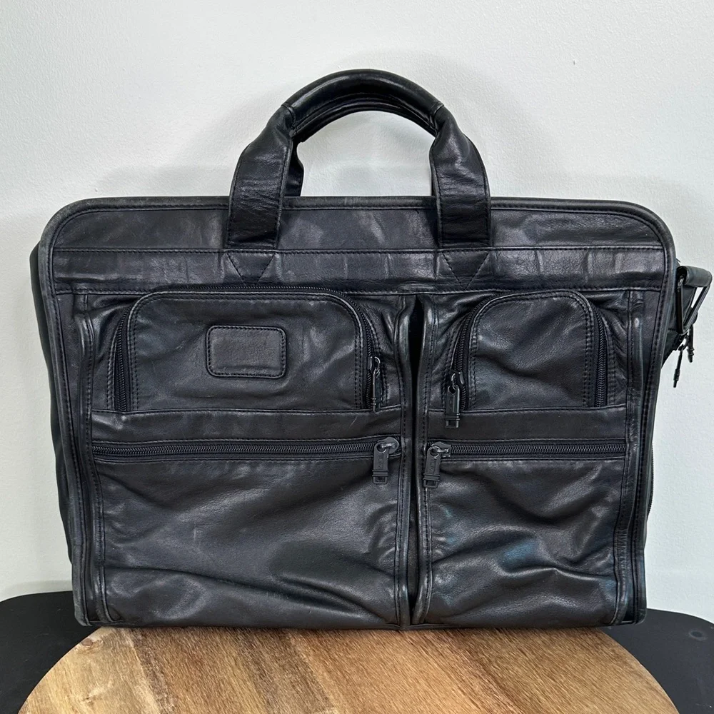 TUMI Alpha Black Leather Expandable Briefcase